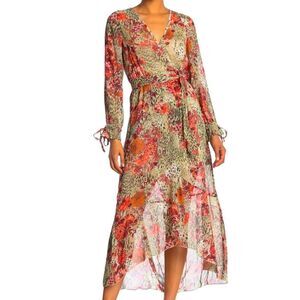 Kendall+Kylie M Flounce Tiered Long Sleeve Floral Animal Pr Swim Coverup